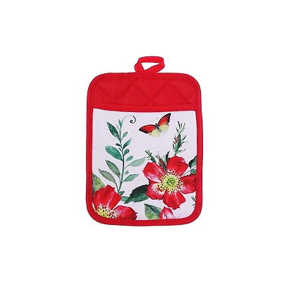IH Casa Decor Pot Holder With Pocket Fiery Red Floral - Set of 6
