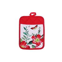 IH Casa Decor Pot Holder With Pocket Fiery Red Floral - Set of 6