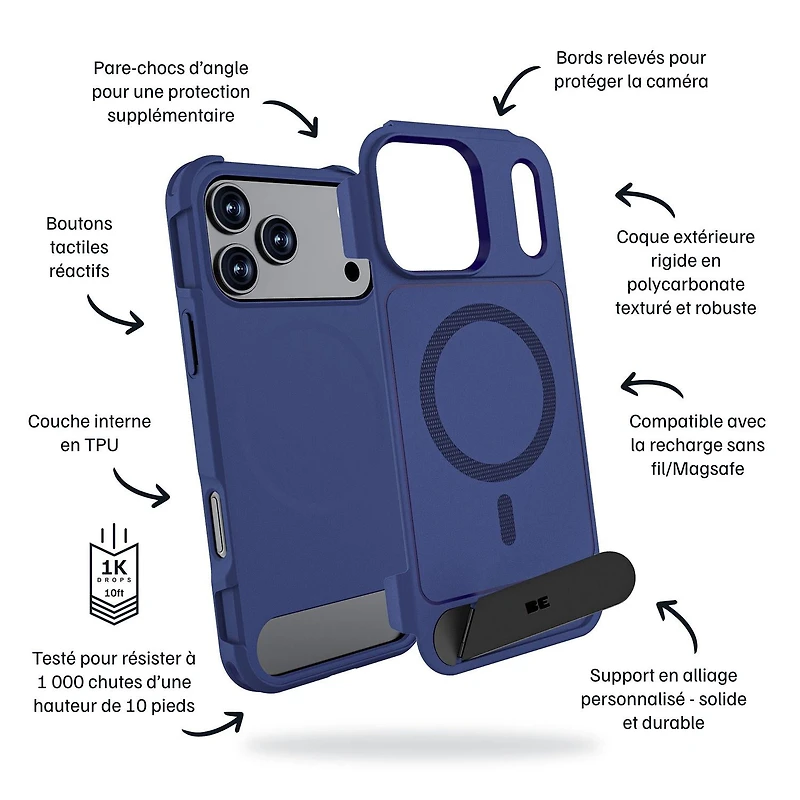 Blu Element Étui Armour Ultra MagSafe avec Kickstand Marin pour iPhone 17
