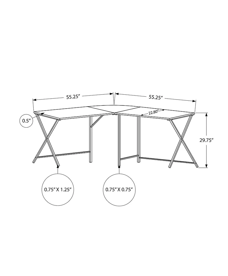 Monarch Specialties Bureau, Bureau À Domicile, Coin, 55"l, Forme De L, Travail, Ordinateur Portable, Métal, Stratifié, Brun, Noir, Contemporain, Moderne
