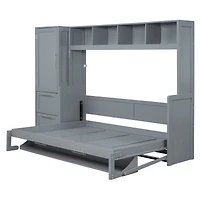 Noble House Full Size Murphy Bed Wall Bed with Closet and Drawers,Gray