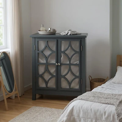 Homy Casa Decorative Mirrored Accent Cabinet with Curved Diamond Design for Dining Room, Hallway, and Bedroom