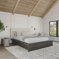 Ensemble de chambre à coucher Jane 3 pièces avec lit queen size, tête de lit rembourrée et table de chevet
