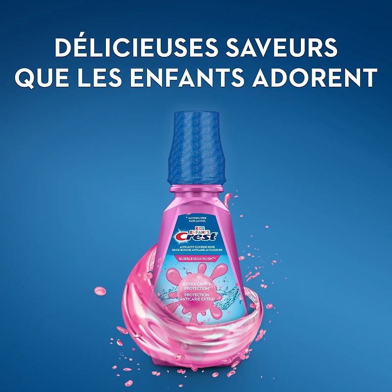 Rince-bouche anticarie au fluorure Crest pour enfants, saveur Explosion de gomme balloune 500 ml