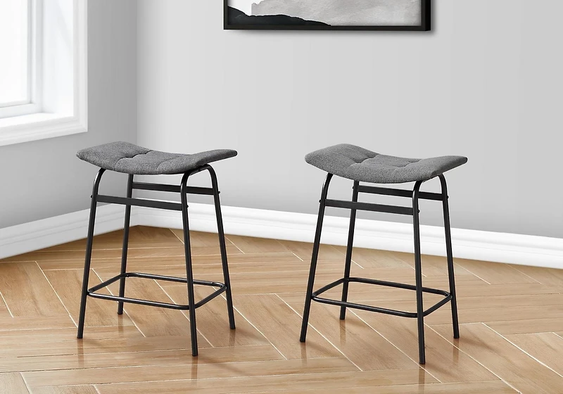 Monarch Specialties Barstool, Counter Height, Set Of 2, Kitchen, Black Leather Look, Black Metal, Contemporary, Modern