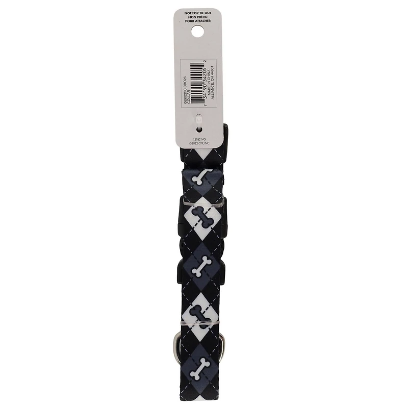 Pet Attire By Coastal Adjustable Black Bones Dog Collar, 1" x 18"-26"
