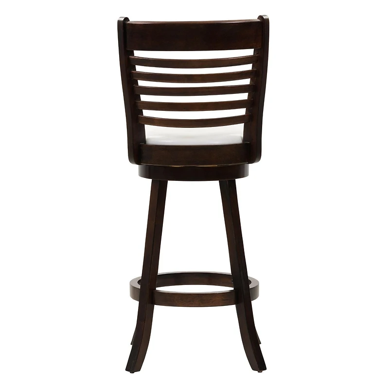 Lot de 2 tabourets de bar pivotants d'intérieur CorLiving Willa marron foncé avec assises en similicuir blanc et dossiers hauts à lattes horizontales