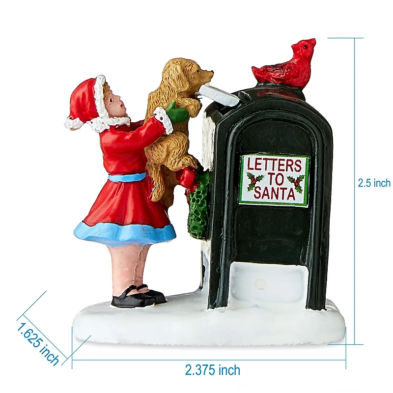 Christmas Village Dog Letter To Santa Decorative Figurine, 2.5 in, Multi-color Resin and Calcium Carbonate, by Holiday Time