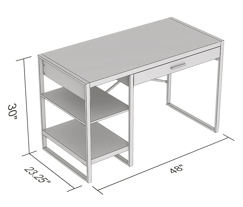 Safdie & Co. Computer Writing Desk 47.65in Long Dark Grey with 1 Drawer 2 Shelves and Black Metal for Home Office and Small Spaces. Ideal for writing, gaming, study, work from home.