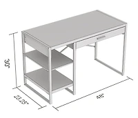 Safdie & Co. Computer Writing Desk 47.65in Long Dark Grey with 1 Drawer 2 Shelves and Black Metal for Home Office and Small Spaces. Ideal for writing, gaming, study, work from home.