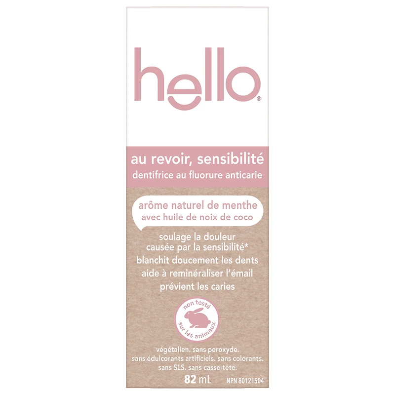 Dentifrice hello Adieu la sensibilité, Menthe naturelle, tube de 82 ml