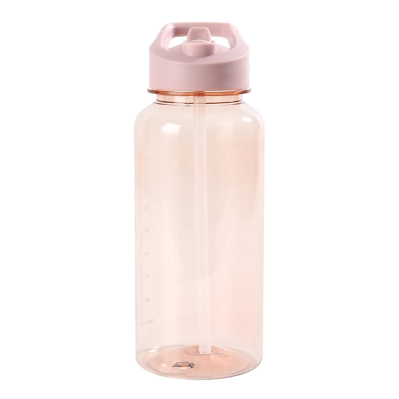 Bouteille d'eau de sport Mainstays en plastique rose de 960 ml avec large ouverture et bouchon à vis.
