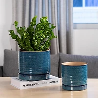 Better Homes & Gardens 6" Ceramic Round Planter Pot-Teal, Flower pot
