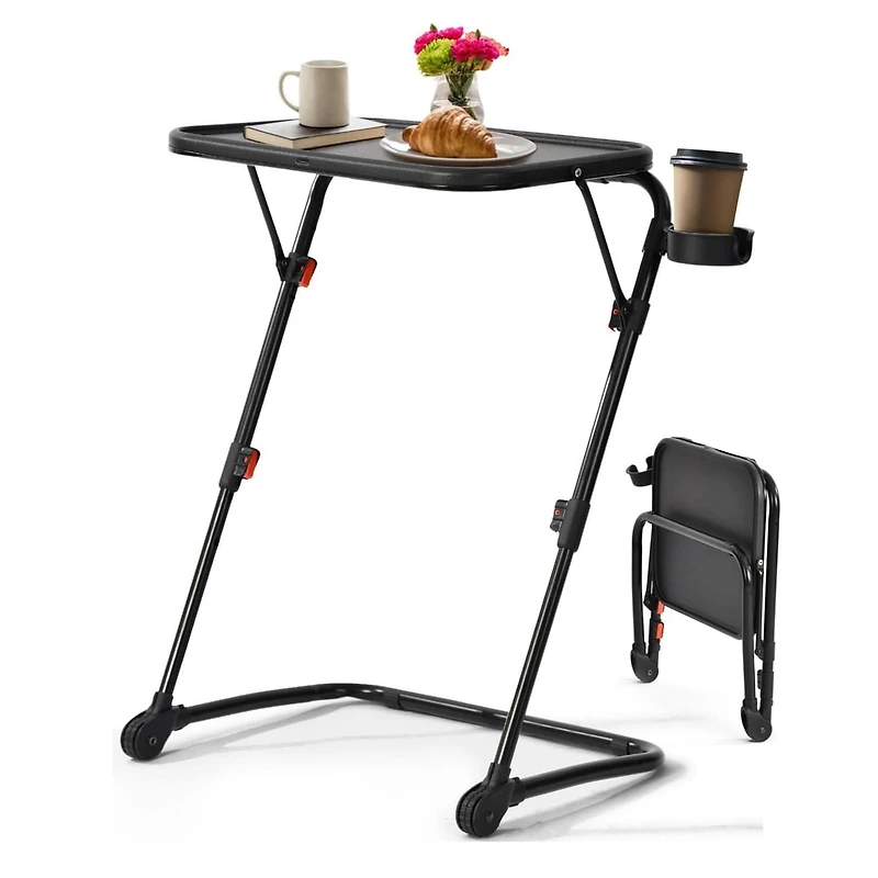 Homy Casa Folding Accent Table with Adjustable Height, Black Matte Frame