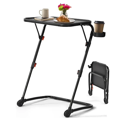 Table d'appoint pliante Homy Casa réglable en hauteur, cadre noir mat