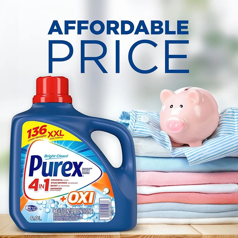 Purex + Oxi 4 in 1 Liquid Laundry Concentrated Detergent, 1.92 Litres, 43 Loads, 1.92 Litres, 43 Loads