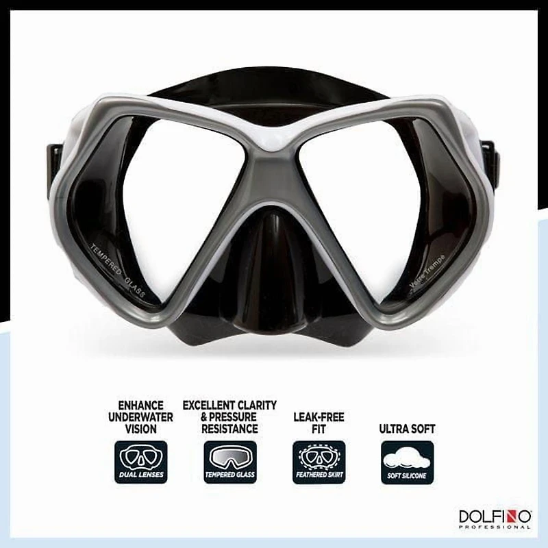 Dolfino Pro Gemini Adult Mask and Snorkel Combo - Silver