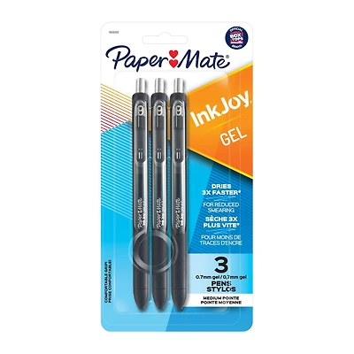 Paper Mate InkJoy Gel Pens, Medium Point (0.7 mm), Black, 3 Piece