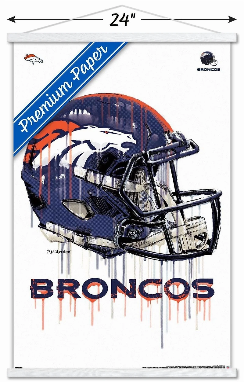 NFL Denver Broncos - Drip Helmet 20 Wall Poster, 14.725" x 22.375" Framed