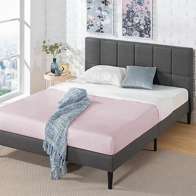 Zinus Lottie Upholstered Platform Bed Frame with Headboard, Dark Grey