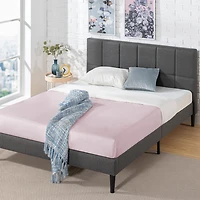 Zinus Lottie Upholstered Platform Bed Frame with Headboard, Dark Grey