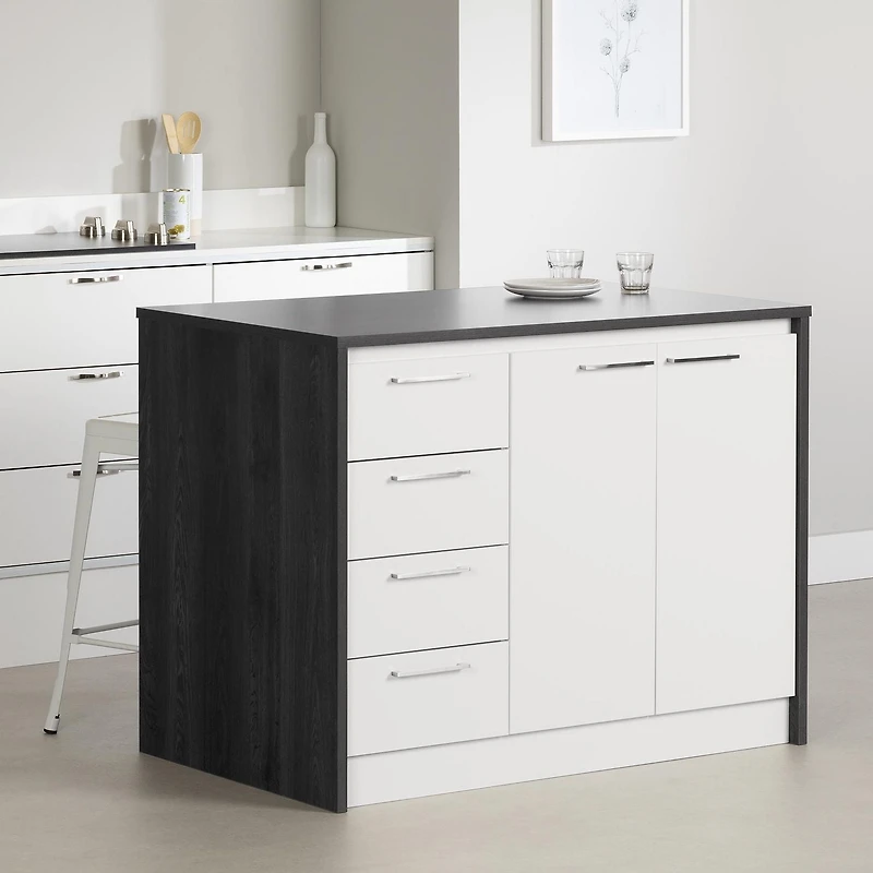 South Shore Myro Kitchen Island Natural Walnut and White