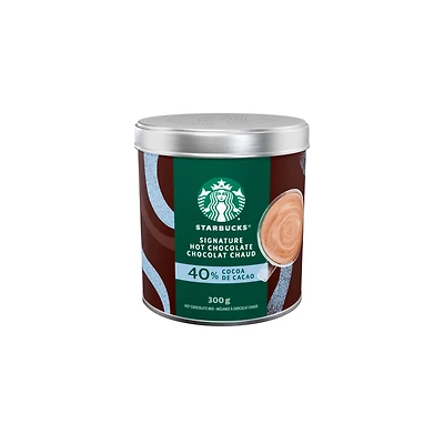 STARBUCKS MÉLANGE À CHOCOLAT CHAUD SIGNATURE, 40 % de cacao, fièrement préparé au Canada avec du cacao provenant à 100 % de sources durables Rainforest Alliance, contenant de 300 g 300.000 300g