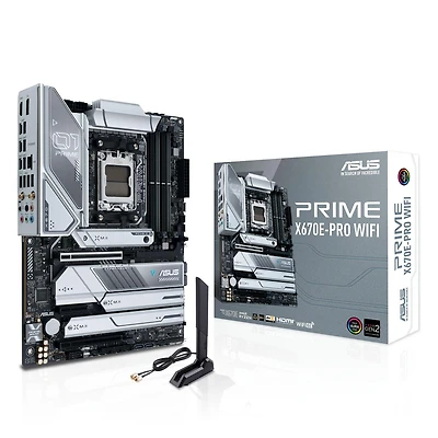 Carte mère ASUS Prime X670E-PRO WIFI 6E Socket AM5 (LGA 1718) Ryzen 7000 ATX (PCIe 5.0, DDR5, 14+2 niveaux d'alimentation en équipe, 4 emplacements M.2, USB 3.2 Gen 2x2 Type-C, prise en charge USB4, W