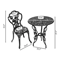 Ensemble bistro 3 pièces Patio Premier Rose Garden - Noir