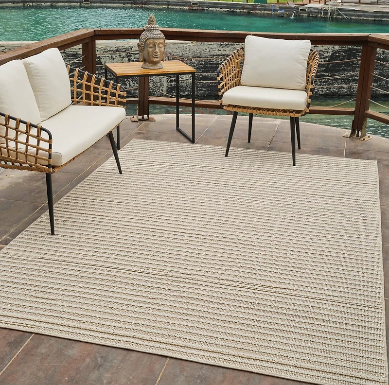 Rug Branch Hogar Striped Indoor Outdoor Area Rug, Brown Cream, Modern - Living Room, Bedroom, Dining Room, and Kitchen