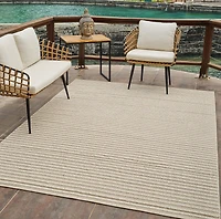Rug Branch Hogar Striped Indoor Outdoor Area Rug, Brown Cream, Modern - Living Room, Bedroom, Dining Room, and Kitchen