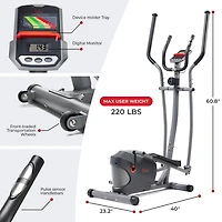 Sunny Health & Fitness Performance Compact Elliptical Machine with 8-Level Adjustable Resistance, Pulse Sensor & Exclusive SunnyFit App Enhanced Bluetooth Connectivity