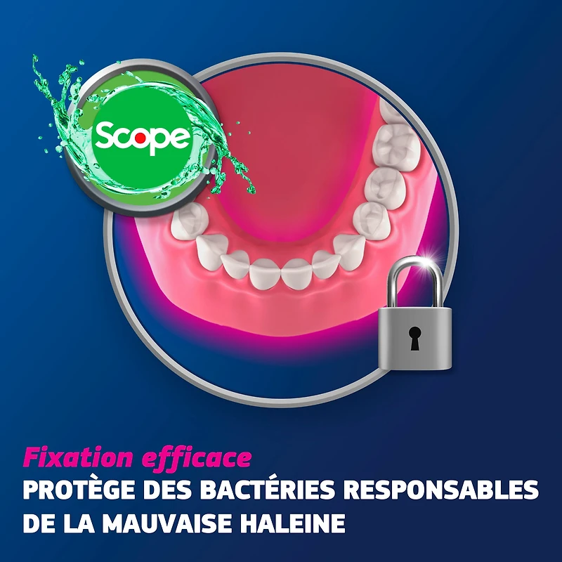 Adhésif sûr pour prothèses Fixodent Plus à saveur de Scope 57g