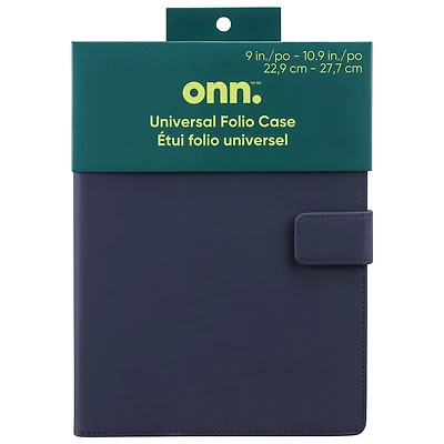 Étui folio universel Onn pour tablette de 9 à 10,9 pouces avec fermeture magnétique et porte-stylet, Bleu marine