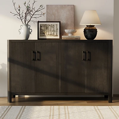Noble House Farmhouse Style 4-Door Cabinet with Natural Finish,Black