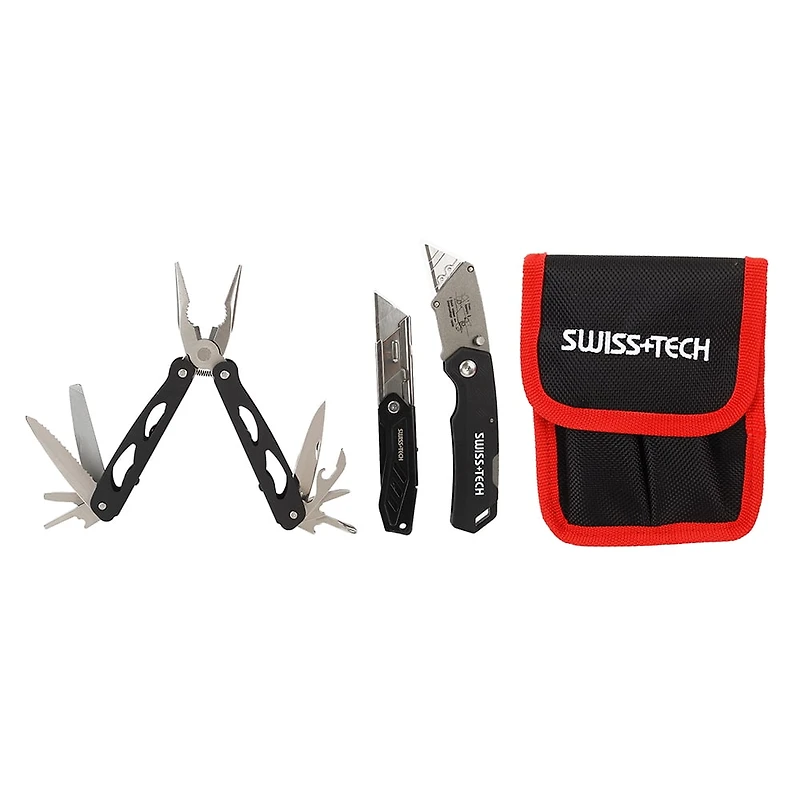 Swiss Tech 4 pièces Multi outils et couteaux verrouillables avec pochette, outils pliants EDC