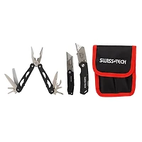Swiss Tech 4 pièces Multi outils et couteaux verrouillables avec pochette, outils pliants  EDC