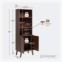 Prepac Milo Mid-Century Modern 2-Door Bookcase with Adjustable Shelves, White