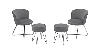 K-LIVING ELTON SANSA CHAIRS WITH BENNY STOOLS SET IN GREY FABRIC AND CHROME METAL FRAME ( Includes 2 Chairs And 2 Stools)