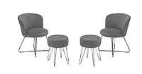 K-LIVING ELTON SANSA CHAIRS WITH BENNY STOOLS SET IN GREY FABRIC AND CHROME METAL FRAME ( Includes 2 Chairs And 2 Stools)