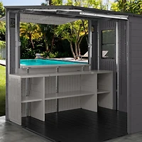 Suncast 8' x 7' Resin Cabana Entertainment Shed - Outdoor Storage & Bar Shelter 60 Sq ft (362 Cu. ft.) - Cool Gray/Dove Gray