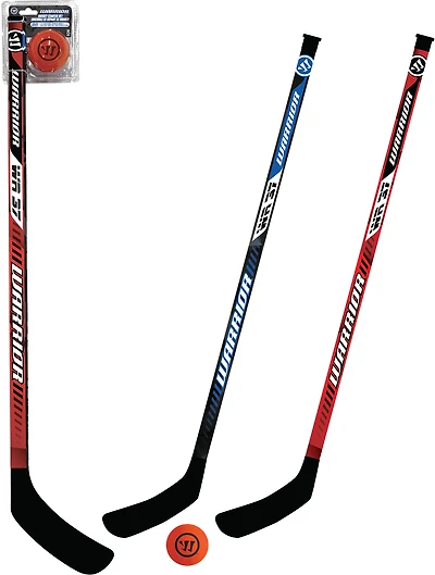 Ensemble de départ de hockey de rue Warrior – 2 bâtons de 37 po et 1 balle orange