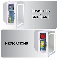 Koolatron Mirrored LED Cooler/Fridge, 4L (4.2 Quarts) for Cosmetics, Beverages, Food, or Medicines