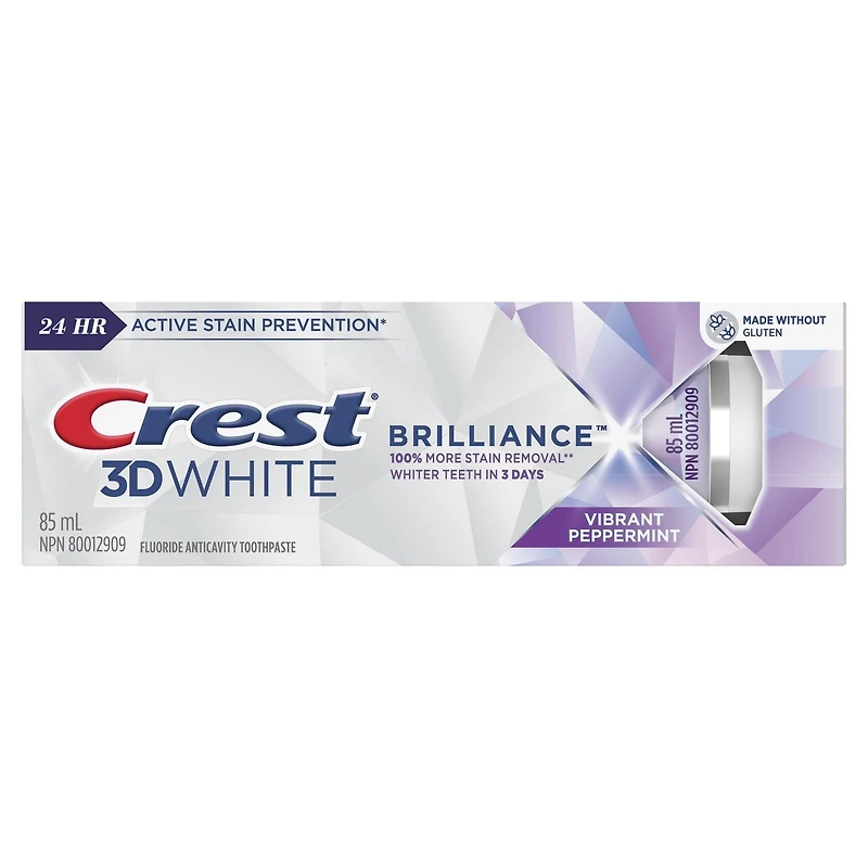 Dentifrice Crest 3D White Brillance, Menthe poivrée pétillante 85ML