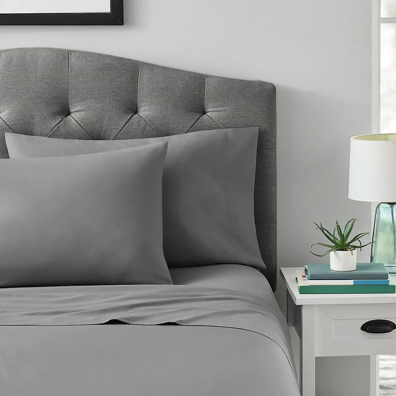 Mainstays 4-Piece 300 Thread Count Grey- CVC Cotton Blend Bed Sheet Set, Double (Adult), Double Sheet Set
