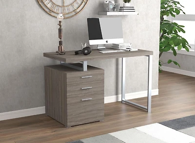 Safdie & Co. Bureau 47.25L Taupe Foncé 3 Tirroirs Métal Argent