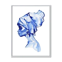 Designart Portrait de mode bleu de femme afro-américaine ART MURAL À CADRE FLOTTÉ