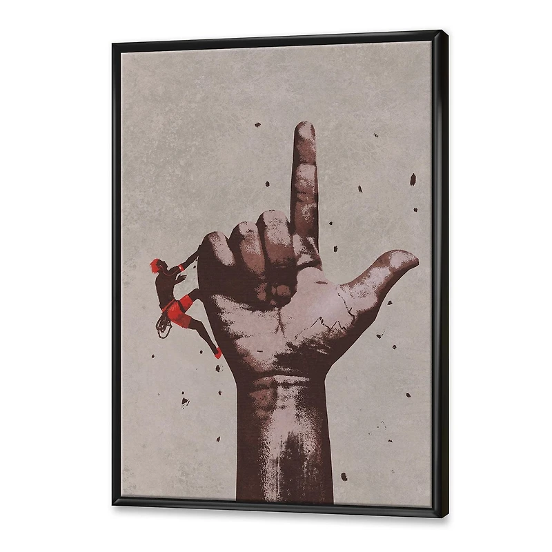 Designart Finger Pointing Up Sign With Climber FLOAT FRAME WALL ART