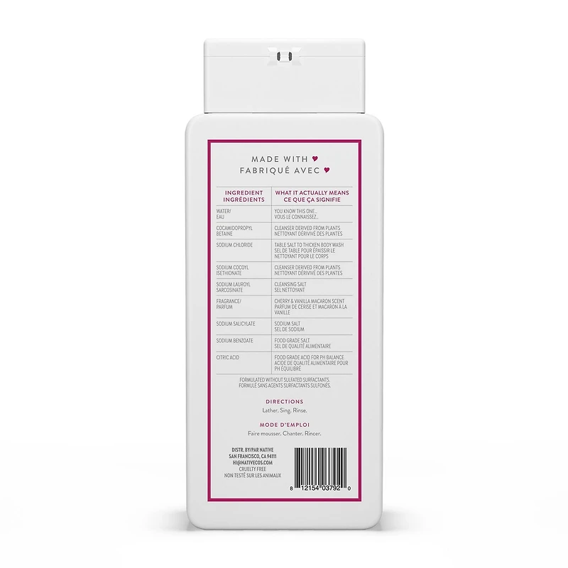 Native Natural Body Wash, Cherry Vanilla & Macaron, Sulfate Free, Paraben Free