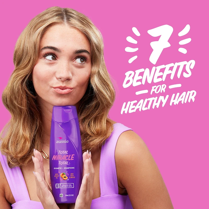 Aussie Shampooing Total Miracle Sans Parabènes avec Abricot et Macadamia pour Cheveux Abîmés